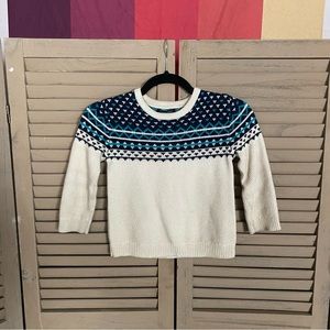 Cherokee Boys 4T Wool Knit White Sweater w/ Abstract Blue Triangle Pattern